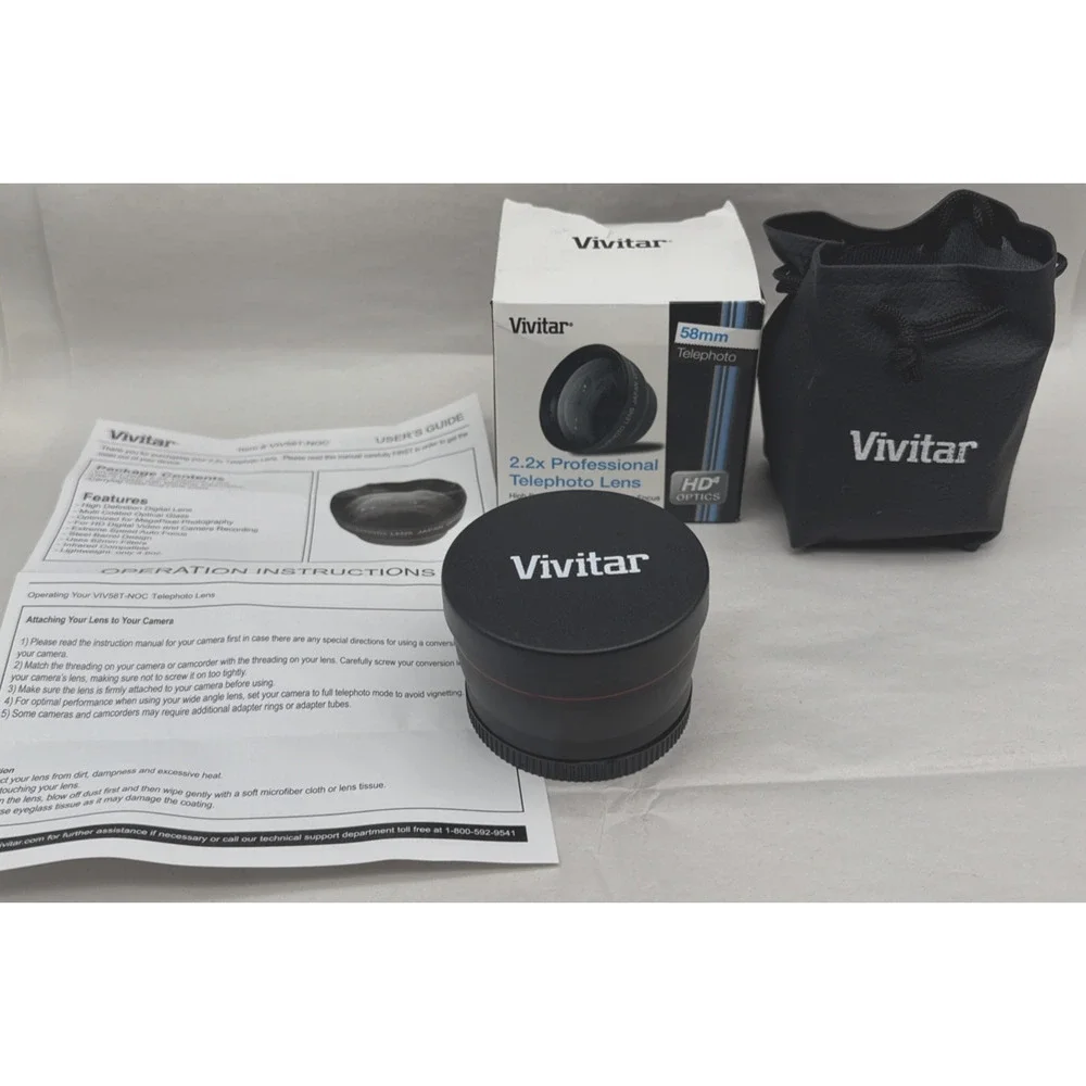 Vivitar 2.2x Professional Telephoto Lens 58mm HD4 Optics VIV-58T Unused *READ...